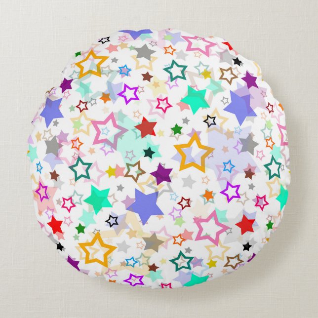 Coussins Ronds Étoiles colorées blanches  (Devant)