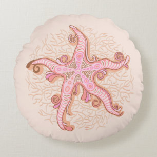 Coussins Ronds Étoiles de mer et motif pastel rose corail