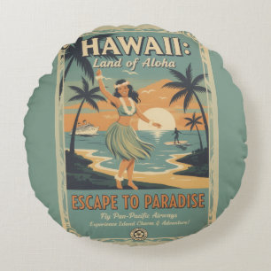 Coussins Ronds Évasion vintage hawaïenne au pays de l'Aloha vers