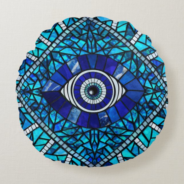 Coussins Ronds Evil Oeil Amulet Mosaic Art (Devant)