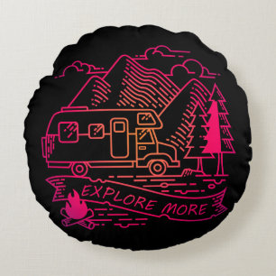 Coussins Ronds Explorez Plus Camper Rose Van Mountain Nature Love