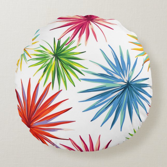 Coussins Ronds Explosion de palmier abstrait coloré (Devant)