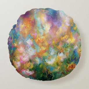 Coussins Ronds Explosion florale cosmique abstraite dans des coul
