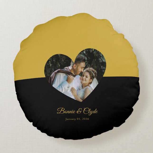 Coussins Ronds Eye-casing Heart Couple Gold and Black (Dos)