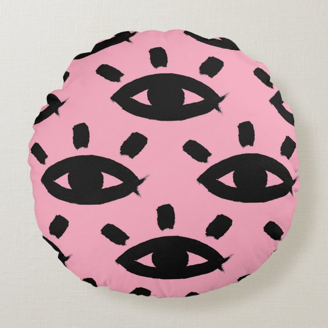 Coussins Ronds Eyes Watercolor Brush, Motif Sketch. (Devant)