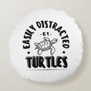 Coussins Ronds Facilement distrait par les tortues Drôle