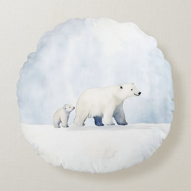 Coussins Ronds Famille d'ours polaire arctique (Devant)