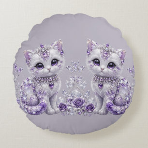 Coussins Ronds Fantaisie de chaton royal violet