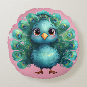 Coussins Ronds Fantaisie mignonne Paon bleu fantaisiste