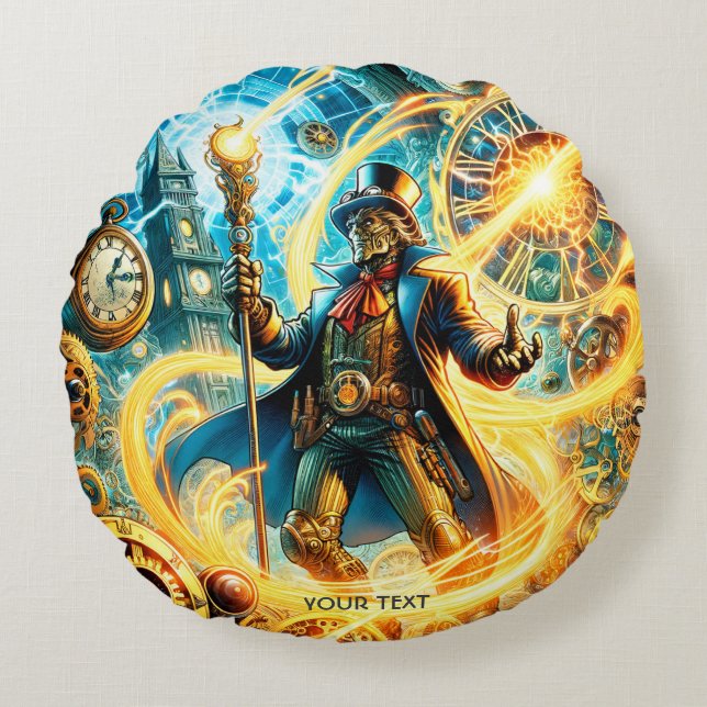 Coussins Ronds Fantasy Cute Steampunk Time Wizard (Devant)