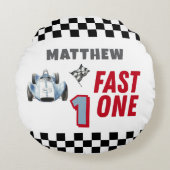 Coussins Ronds Fast One 1st birthday Boy Racing Car  (Devant)