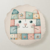 Coussins Ronds Fausse Maisonnette Pastel Patchwork Visage de Chat (Dos)