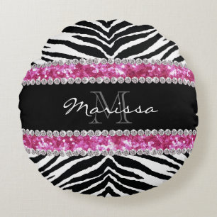 Coussins Ronds Faux Parties scintillant Monogrammé Bling Rhinesto