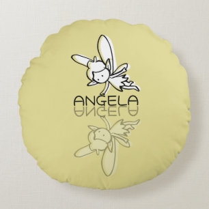 Coussins Ronds Fée jaune reflet Doodle Nom personnalisé