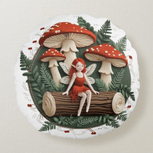 Coussins Ronds Fée Whimsical aux champignons - Forêt Enchantée