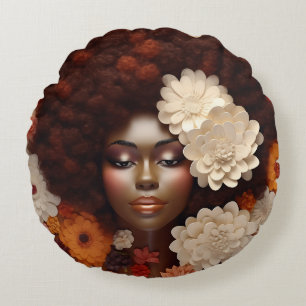 Coussins Ronds Femme afro-américaine Reine noire Melanin Poppin