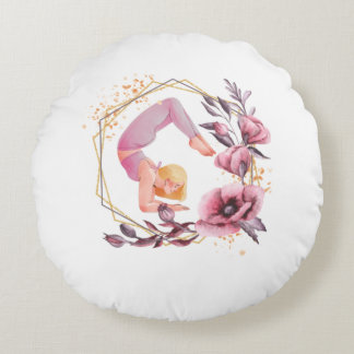 Coussins Ronds Femme en yoga pose fleur rose spirituel