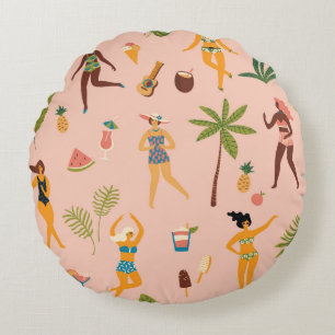 Coussins Ronds Femmes en maillot de bain : Danse Vintage tropical
