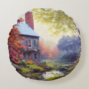 Coussins Ronds Ferme/cours d'eau/bois/peinture