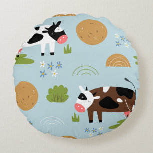 Coussins Ronds Ferme de vaches d'art folklorique fantaisiste en m