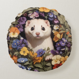 Coussins Ronds Ferret Cute Niché Dans Le Jardin De Pansies