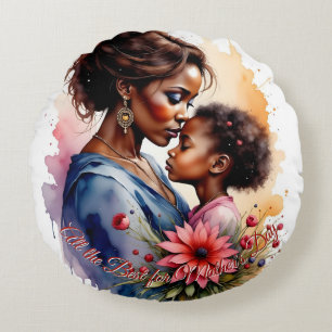 Coussins Ronds Fête des mères Art d'amour aquarelle africaine