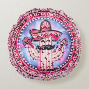 Coussins Ronds Fête mexicaine Cinco de Mayo Sombrero Rose Blue