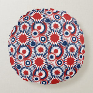 Coussins Ronds Feu d'artifice Patriotique rouge blanc et bleu
