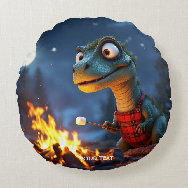 Coussins Ronds Feu de camp de dinosaure mignon de fantaisie Lune (Devant)