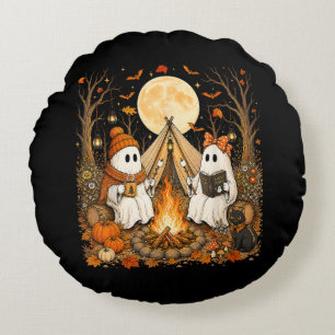 Coussins Ronds Feu de camp de fantômes vintage automne Halloween
