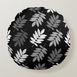 Coussins Ronds Feuille aînée grand motif noir blanc gris