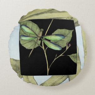 Coussins Ronds Feuille avec l'encart de libellule par Jennifer