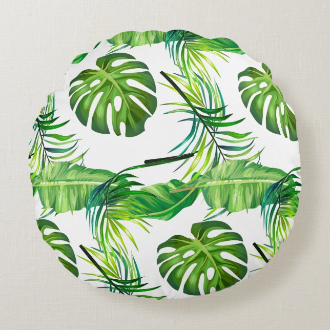 Coussins Ronds Feuille Coussin-Tropical de jet rond (Devant)