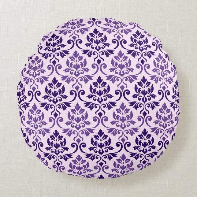 Coussins Ronds Feuille Damask Pattern Purges sur rose (Devant)