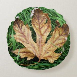 Coussins Ronds Feuille d'automne avec herbe verte