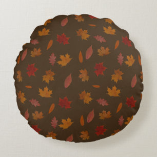 Coussins Ronds Feuille d'automne photographique sur la couleur