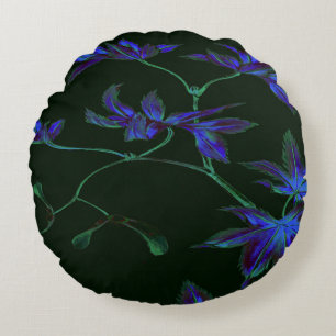 Coussins Ronds Feuille de Maple japonaise de couleur bleu et vert