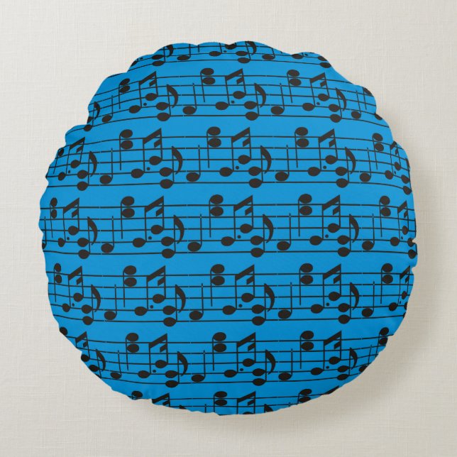 Coussins Ronds Feuille de notes de musique bleu Motif (Devant)