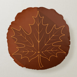 Coussins Ronds Feuille d'érable d'automne recto-verso, or, marron