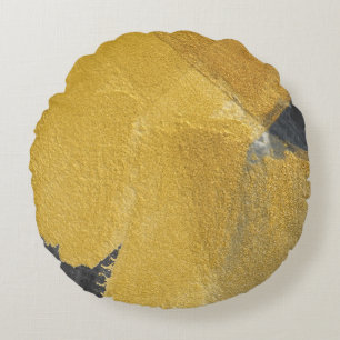 Coussins Ronds Feuille d'or, conception noire abstraite