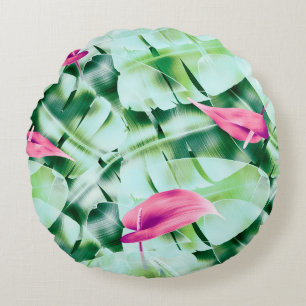Coussins Ronds Feuille tropical sans couture arrière - plan, rétr