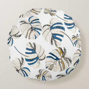 Coussins Ronds Feuille tropicale colorée, motif moderne.