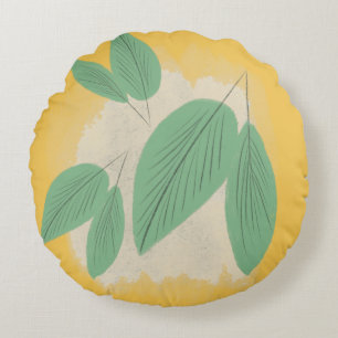 Coussins Ronds Feuilles Abstraites Verdure Illustration Jaune