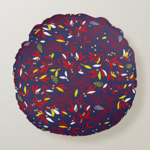 Coussins Ronds Feuilles Botaniques Automnales Or Rouge