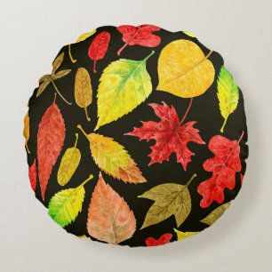Coussins Ronds Feuilles d'automne aquarelle foncée