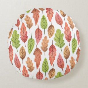 Coussins Ronds Feuilles d'automne Aquarelle : Motif de la nature.