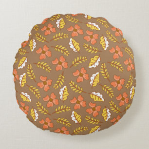 Coussins Ronds Feuilles d'automne en chute chaude avec fleurs