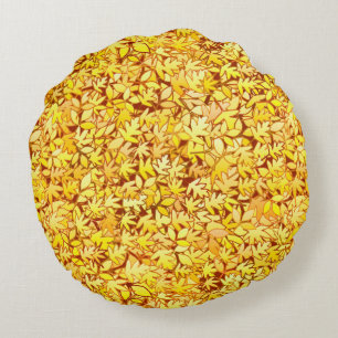 Coussins Ronds Feuilles d'automne, jaune doré