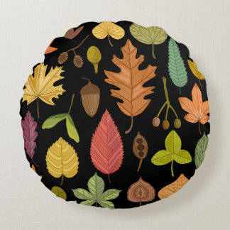 Coussins Ronds Feuilles d'automne vintage ensemble isolé sur doss