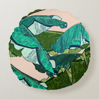 Coussins Ronds Feuilles de bananes : Motif Tropical sans joint.
